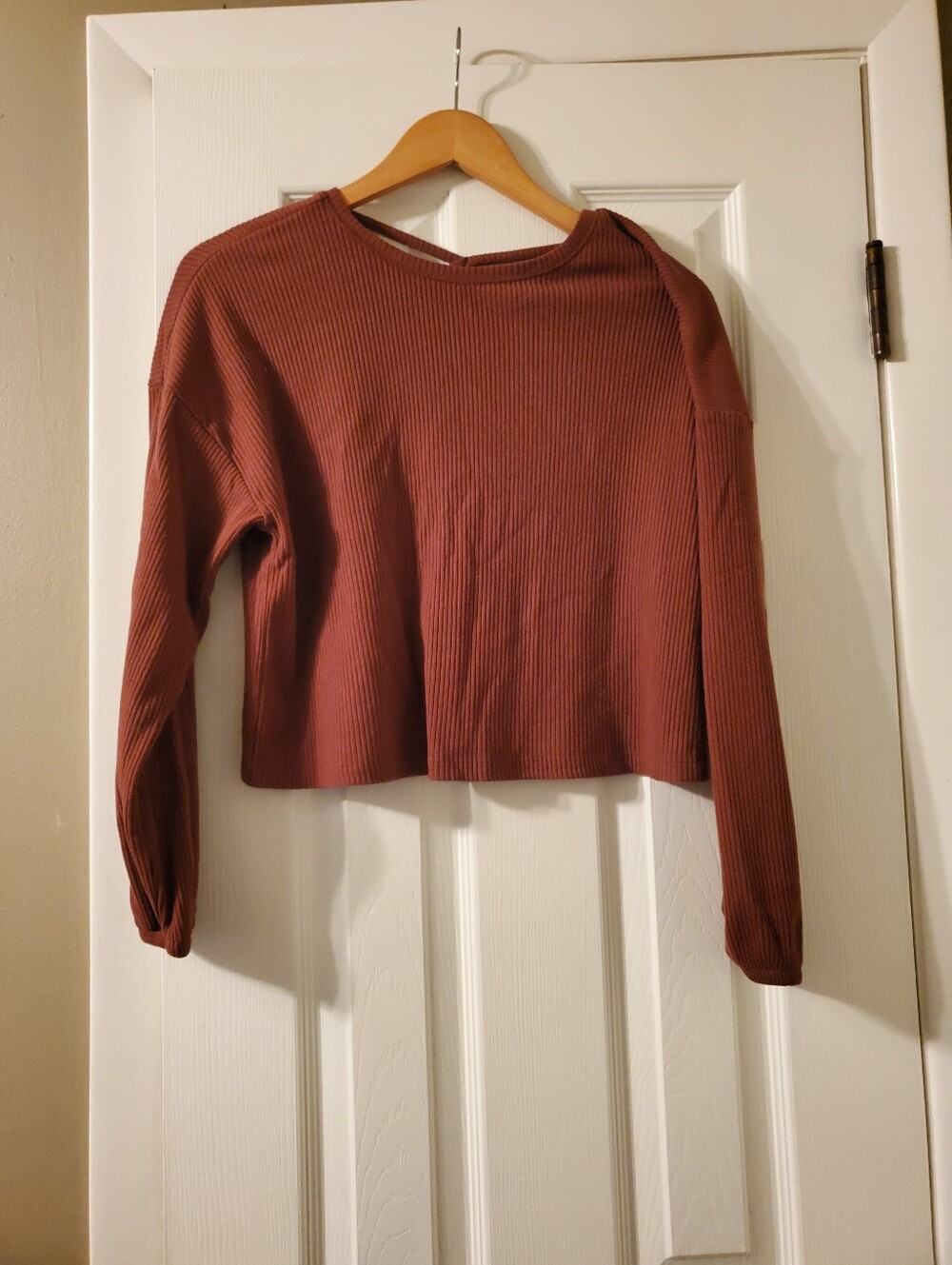 Old Navy Girls Brown Ribbed Long-Sleeve Crop Top XL 14/16 Preowned